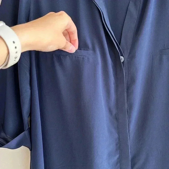 Rory Beca 100% Silk Camp Double Breast Pocket Button Down Shirt, Navy Blue - Picture 8 of 16